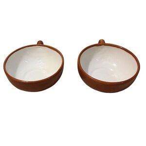 Set of‎ 3 Vintage Glazed Ceramic Brown & Yellow Soup Bowl